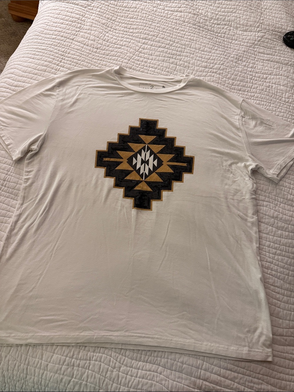White Short-Sleeve Tee with Geometric Medallion